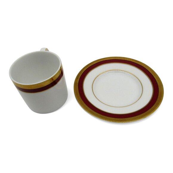 LA VAISSELLERIE Fine PORCELAIN Cup Saucer Gold Red Accents Vaiselle Vintage - Picture 3 of 10
